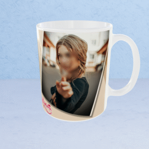 Right side view of personalized birthday mug with custom printed photo